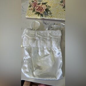 Elegant White Satin and Lace Pouch